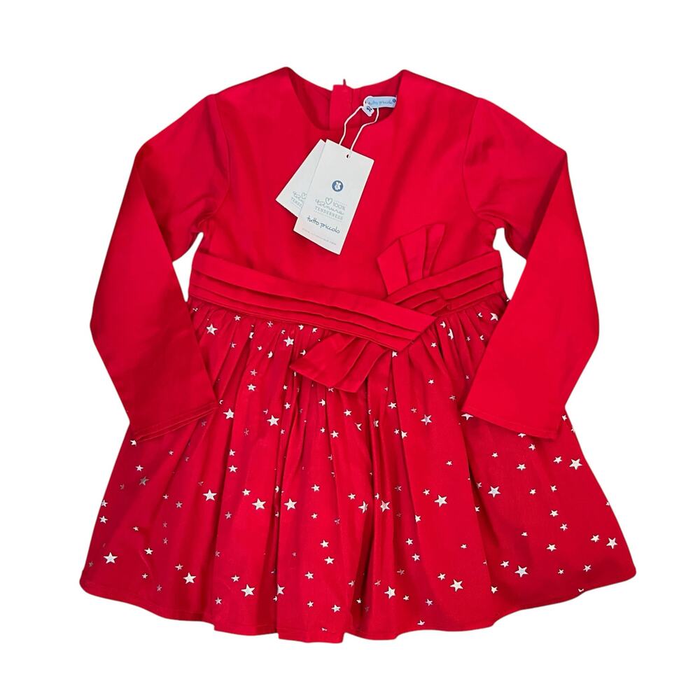 Tutto Piccolo Toddler Girls Formal Holiday Dress in Red Stars Size 4